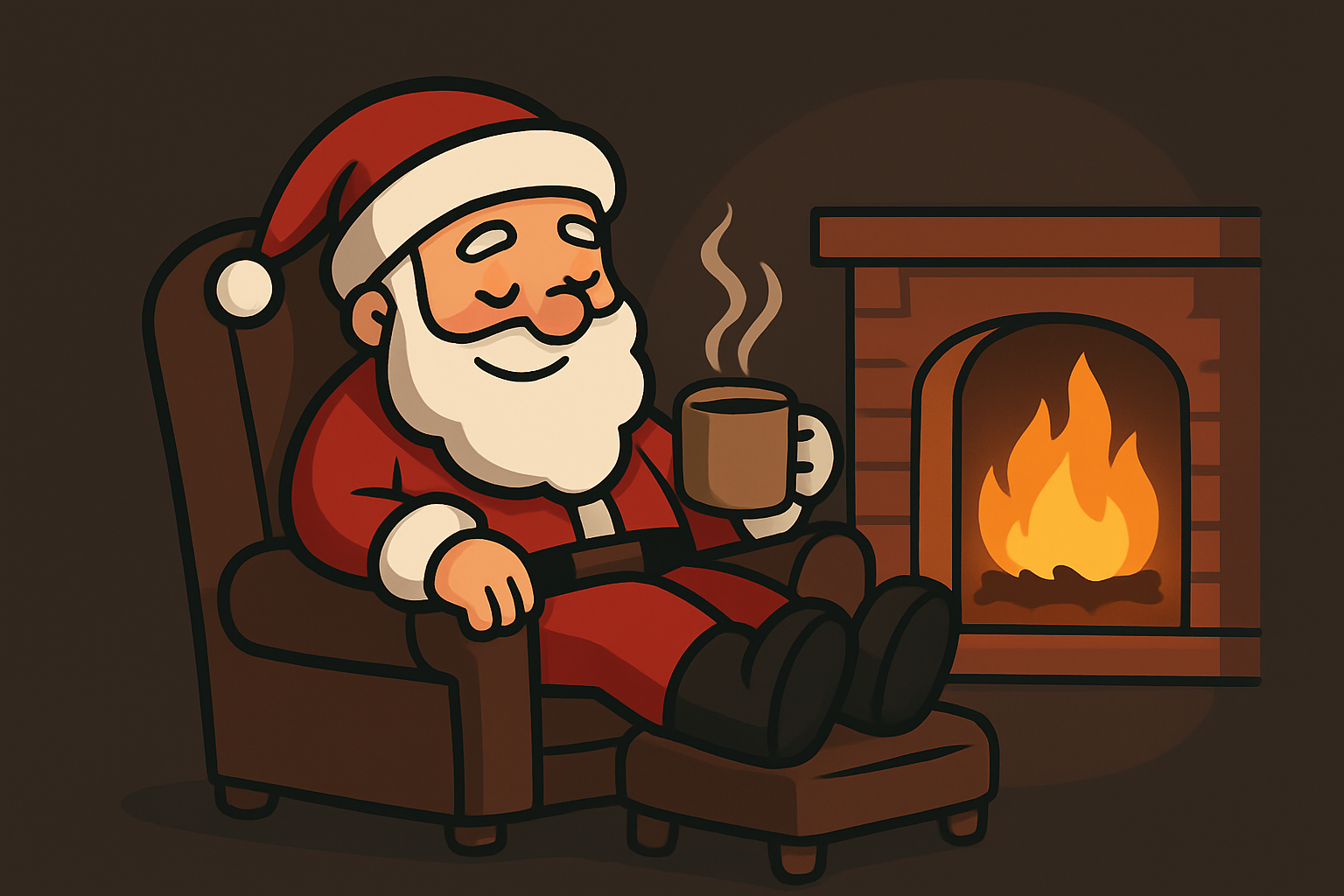 Santa relaxing by the fireplace